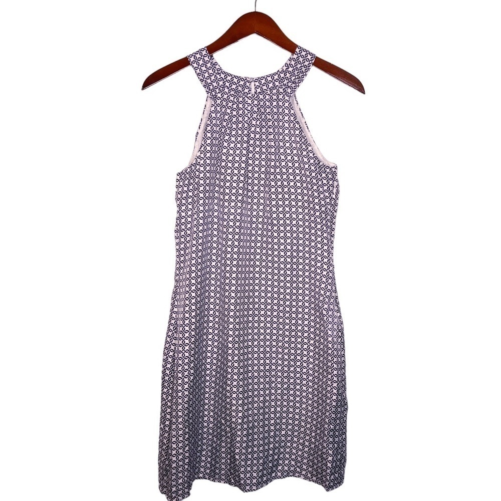 SKIRTIN AROUND Silk Halter Dress Size 2 in Navy Blue and White Print